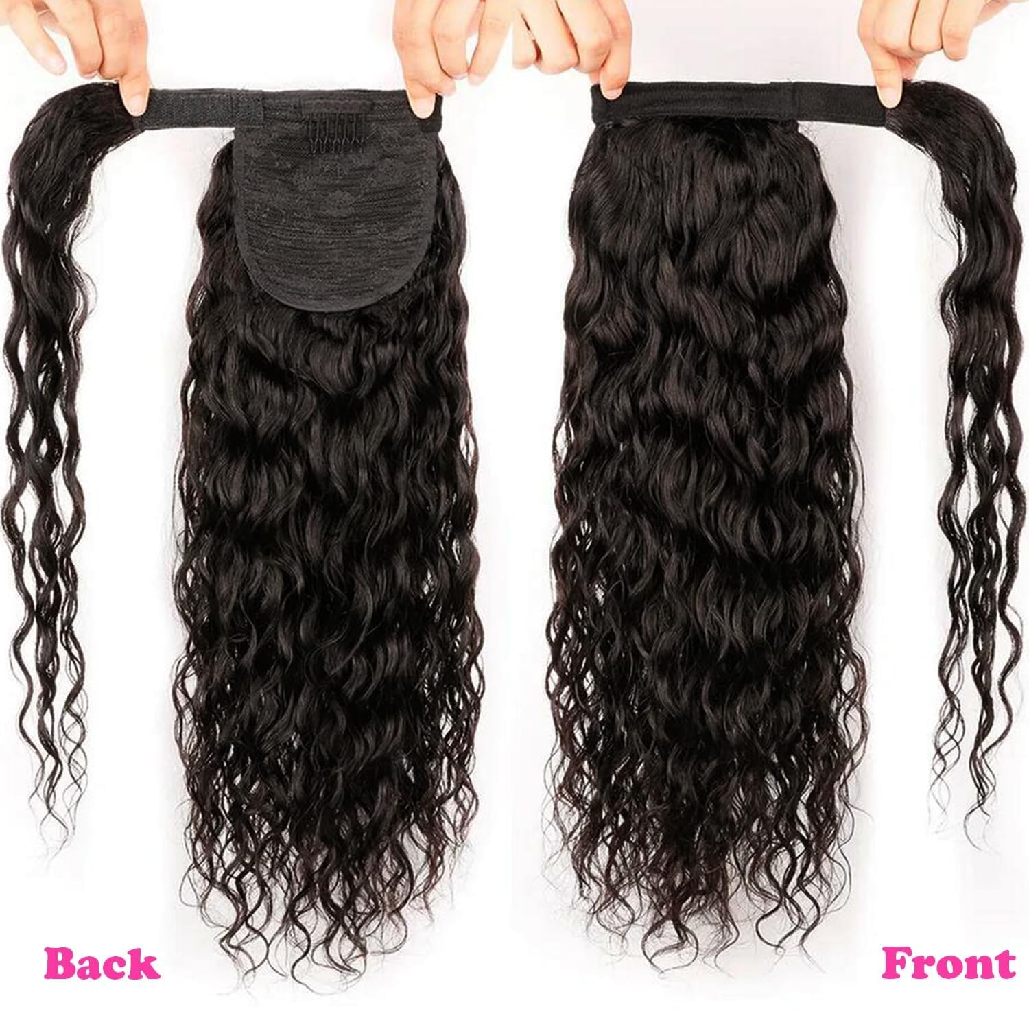 Water Wave Ponytail Extensions Human Hair Wrap Around Corn Wave Pony Paste Br…