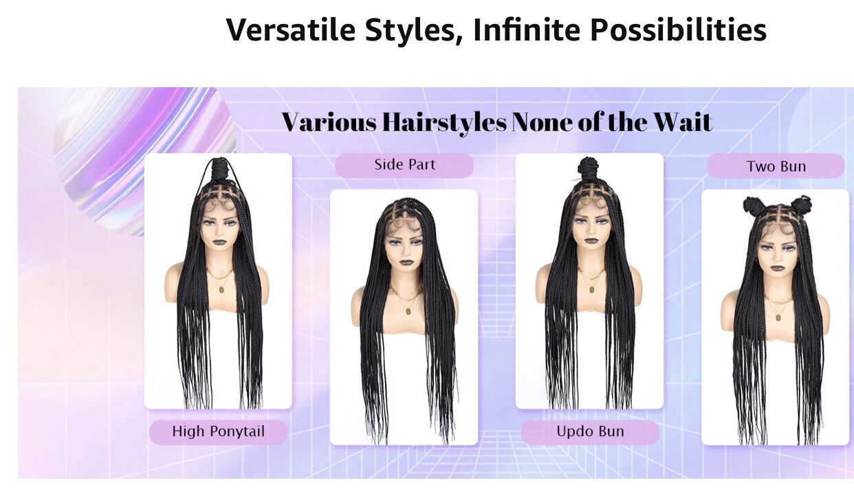 Lace front braided Knotless Box Braid Wig HD Single Layer 36” Long Natural Black