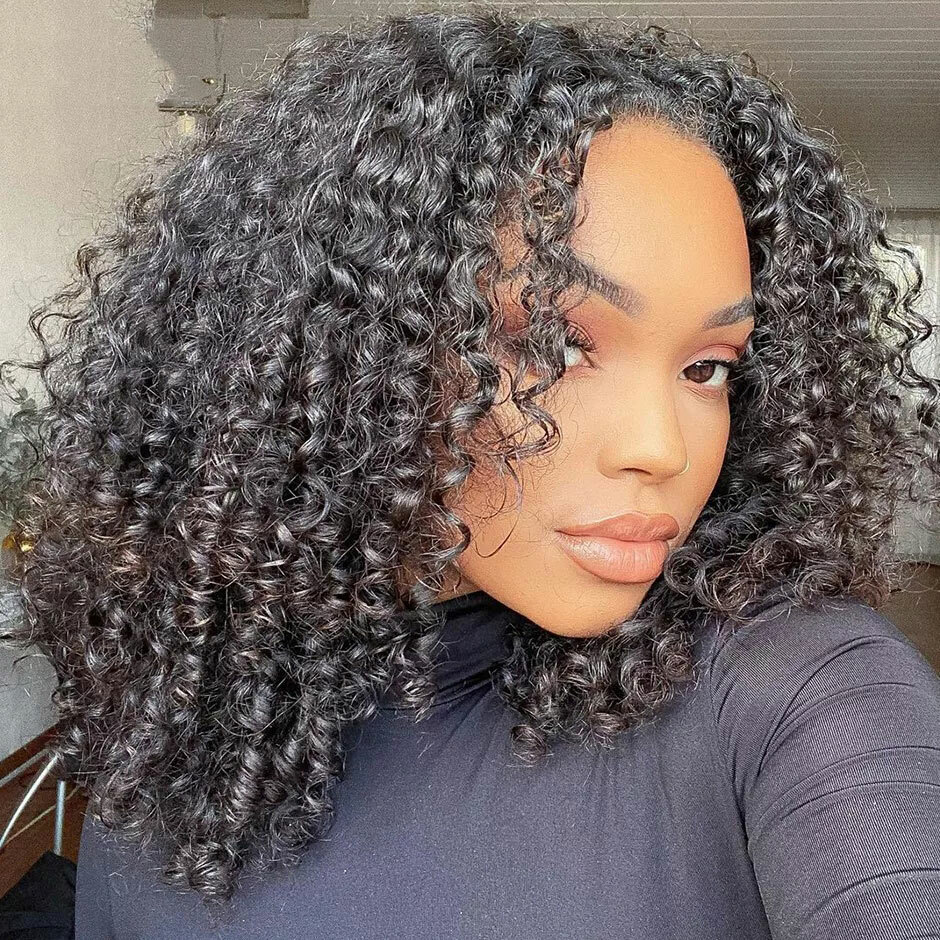 Short Afro Kinky Curly Bob Wig Black Synthetic Hair Wigs High Temperature Fiber