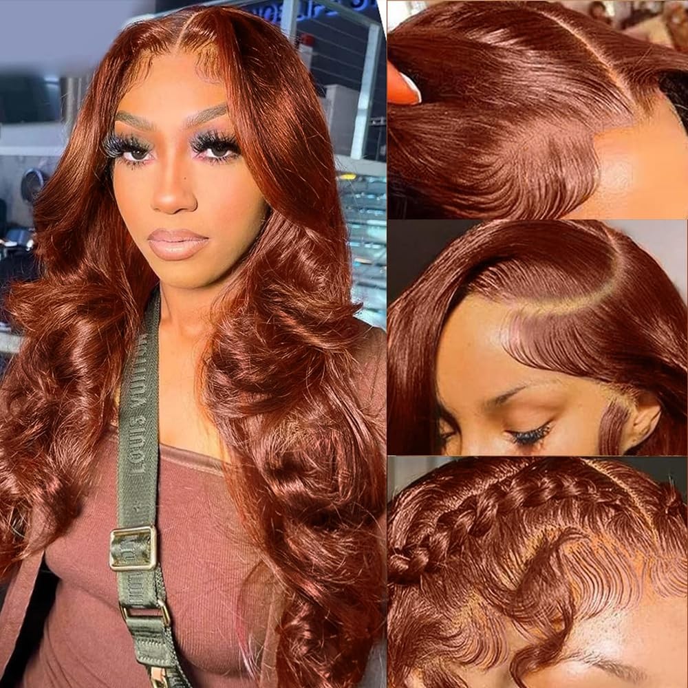 Ktooyke 13X6 Reddish Brown Lace Front Wigs Human Hair Pre Plucked 26 Inch 200