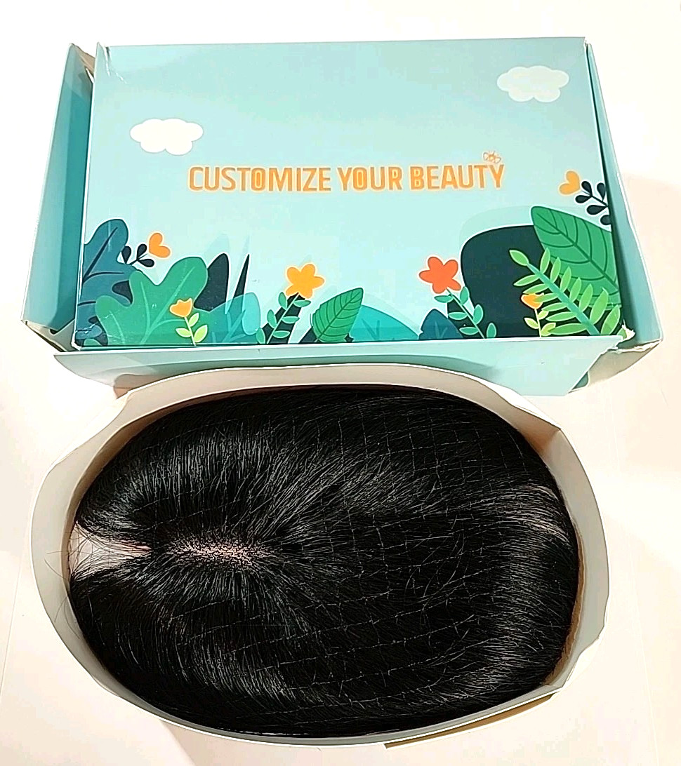 12″ Clip In 100% Human Hair Piece Straight Topper Wiglet Toupee 1B Natural Black