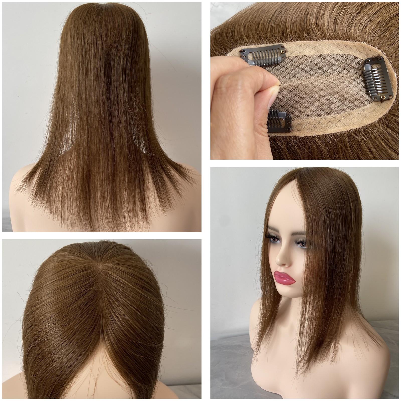 100% HUMAN BRAZILIAN HAIR BROWN SILK TOP 3″x5″ HAIRPIECE 14″ FREE PARTING