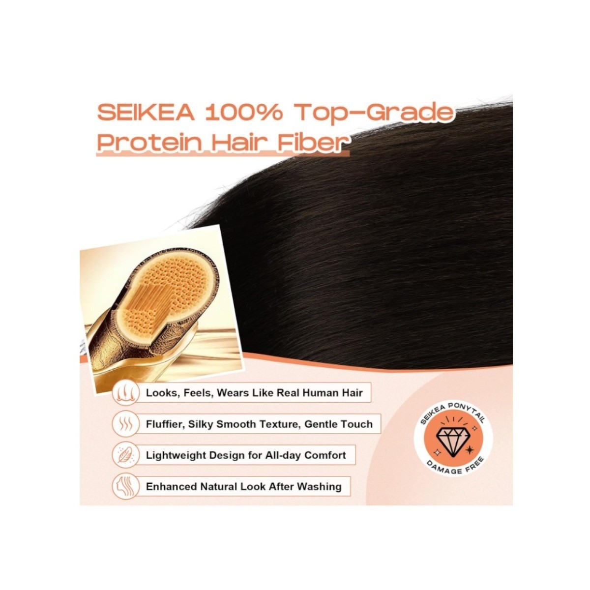 SEIKEA 18in Straight Cheer Ponytail Hair Piece Brown Extension Dance Pom