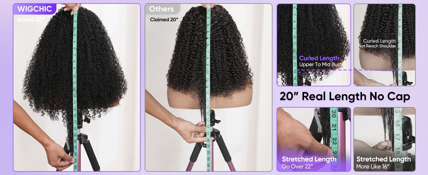 Kinky Curly Half Wig Virgin Human Hair, Seamless 4C Edges, Flip Over Drawstring