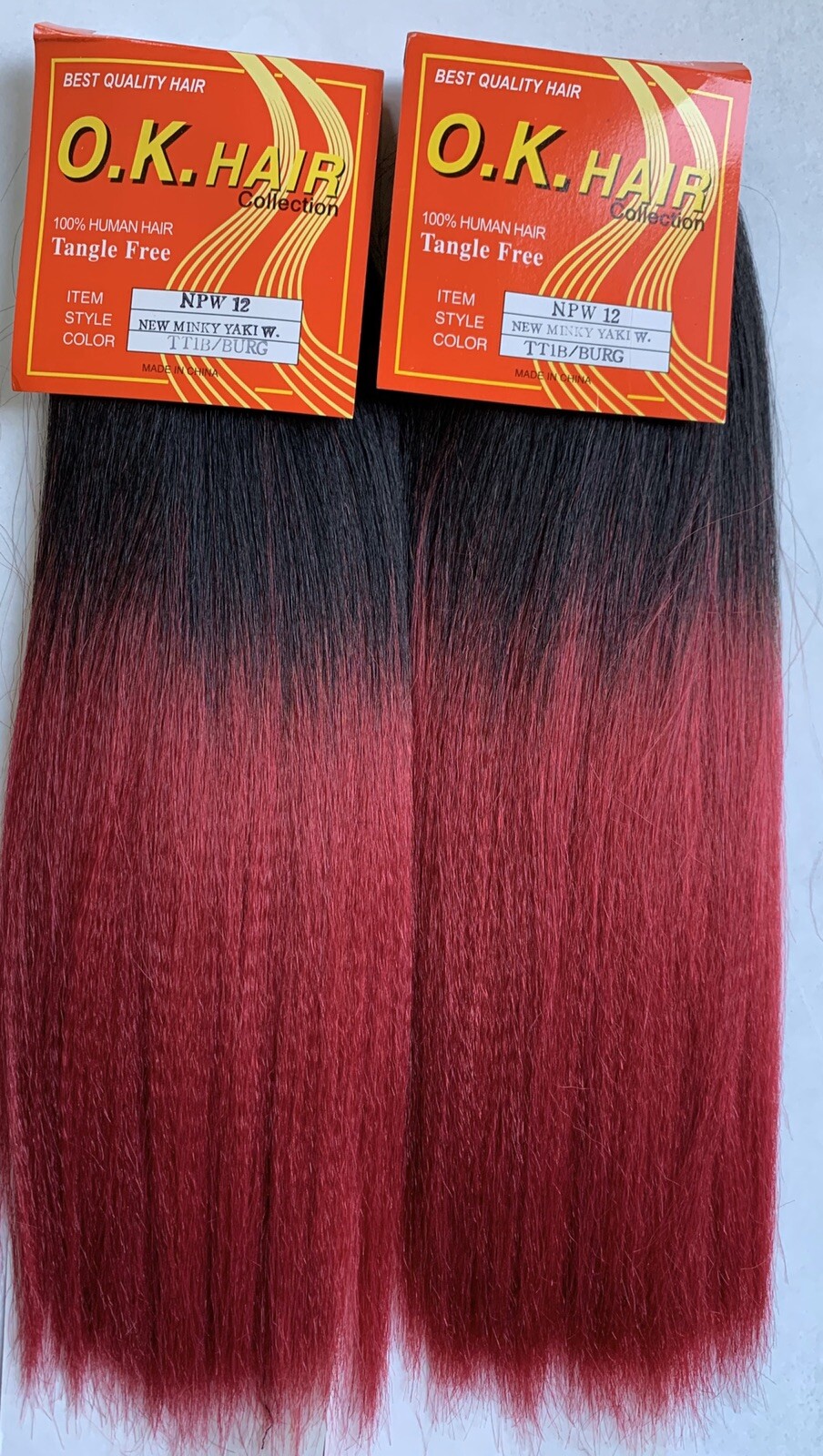 100% Human Hair for Weaving, New Minky Yaki 2-Pack Bundle Deal, T1B/Burgundy!