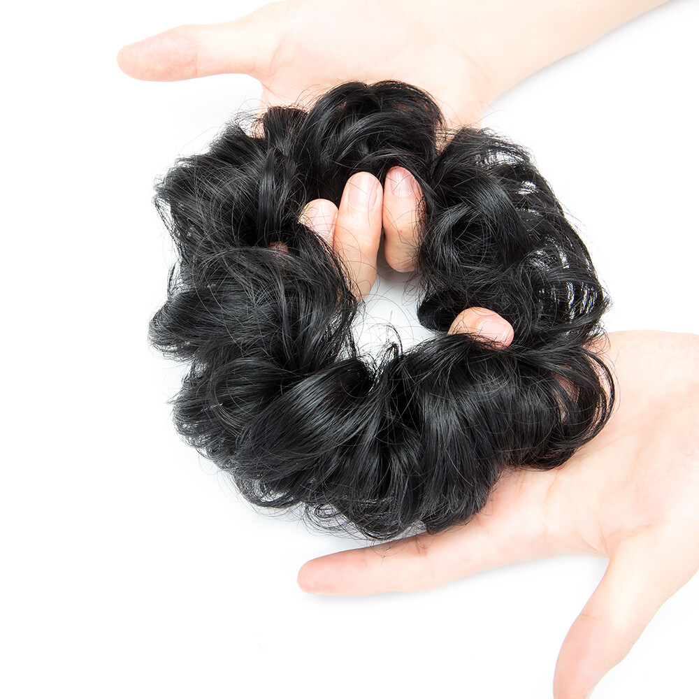 US Wavy Curly Messy Bun Chignon Donut Tweezer Thick Wrap Hair Piece Scrunchie YJ