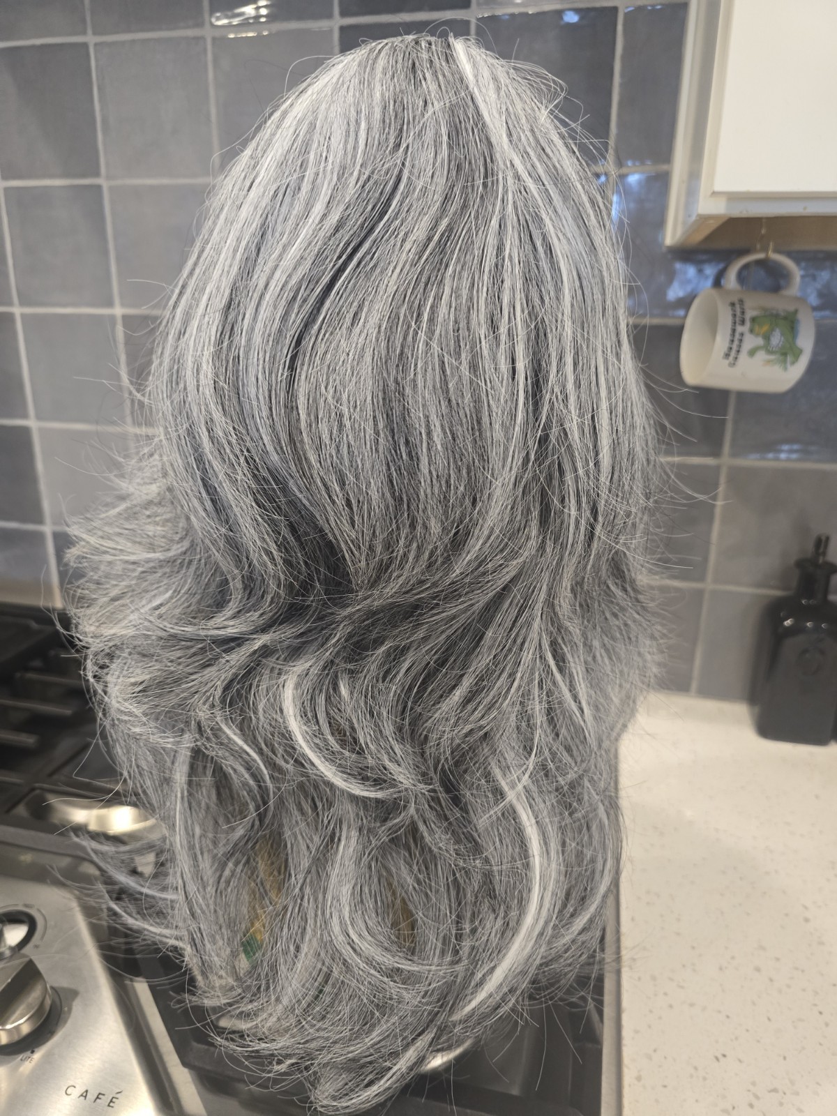 23″ Salt And Pepper Gray Long Wavy Classic Cap Wig New