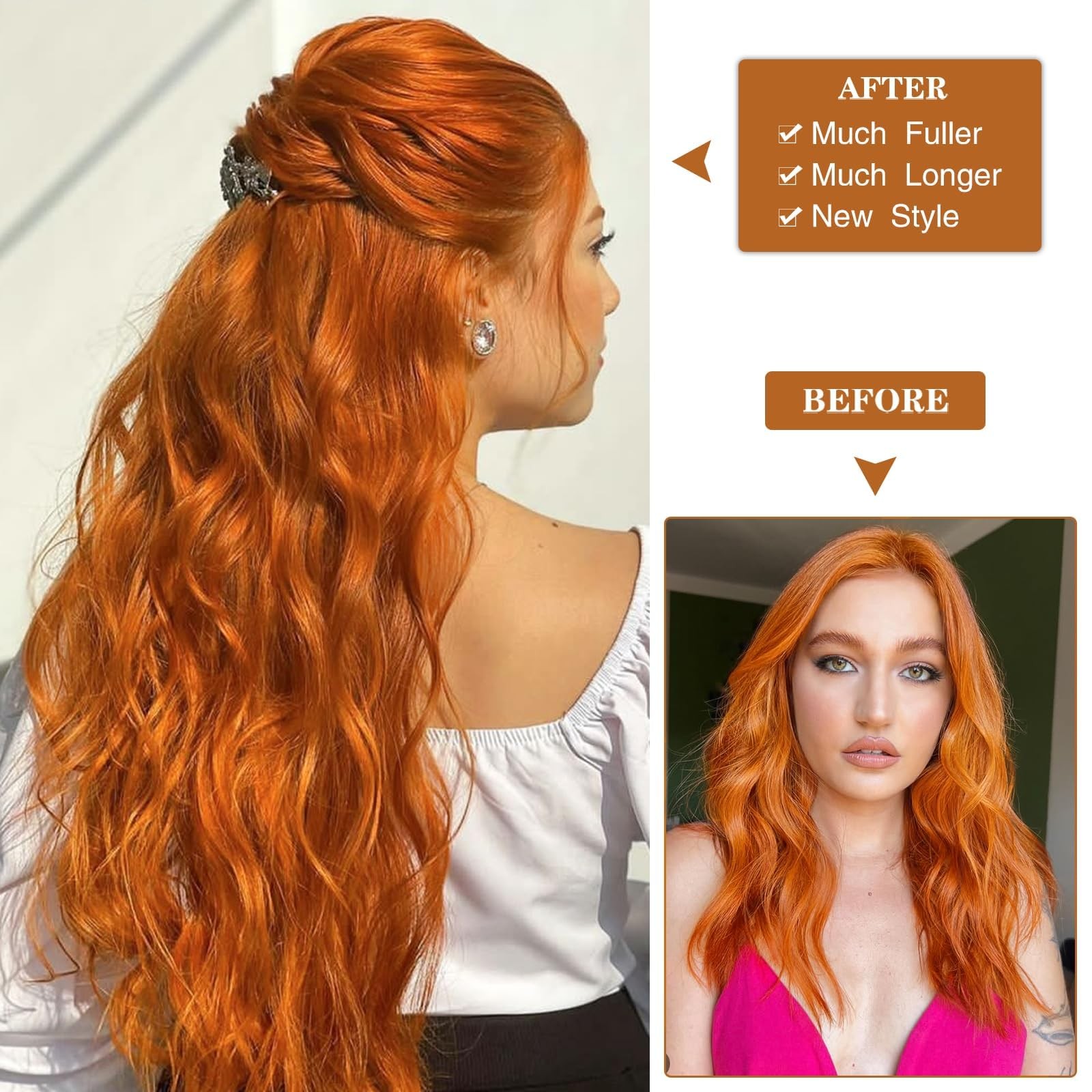 Clip in Hair Extension 25 Inch Ginger 6PCS Long Wavy Curly Hairpieces for Wom…
