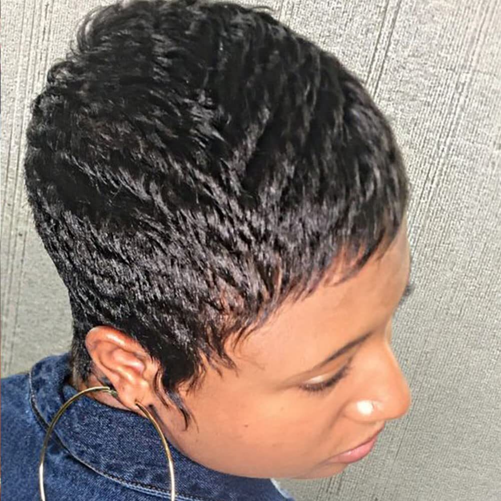 Short Pixie Cut Wigs Human Hair Wigs Layered Black Pixie Wigs
