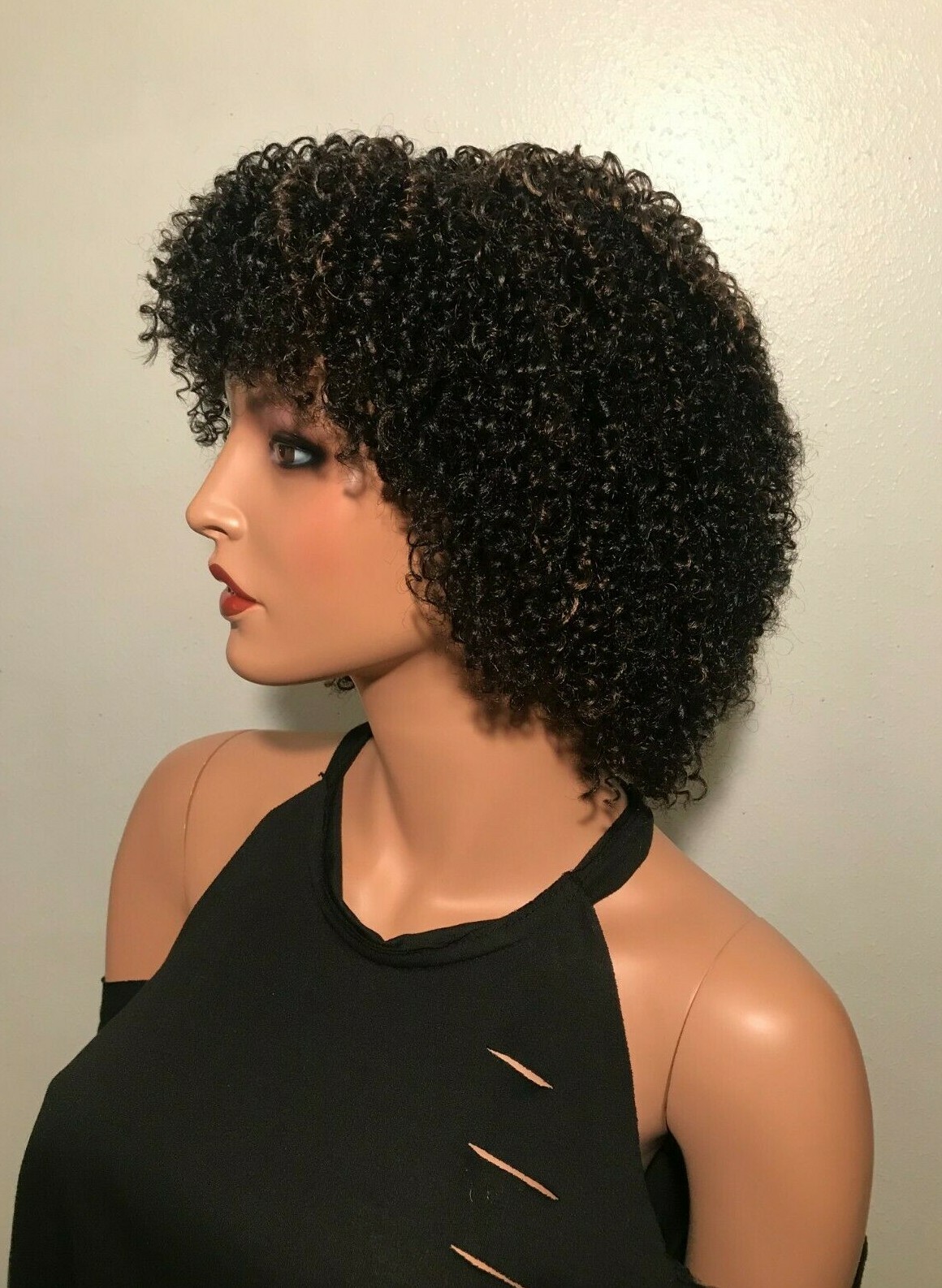 NWT Sky Breathable Black with Highlights Full Curly Fashion Half Wig