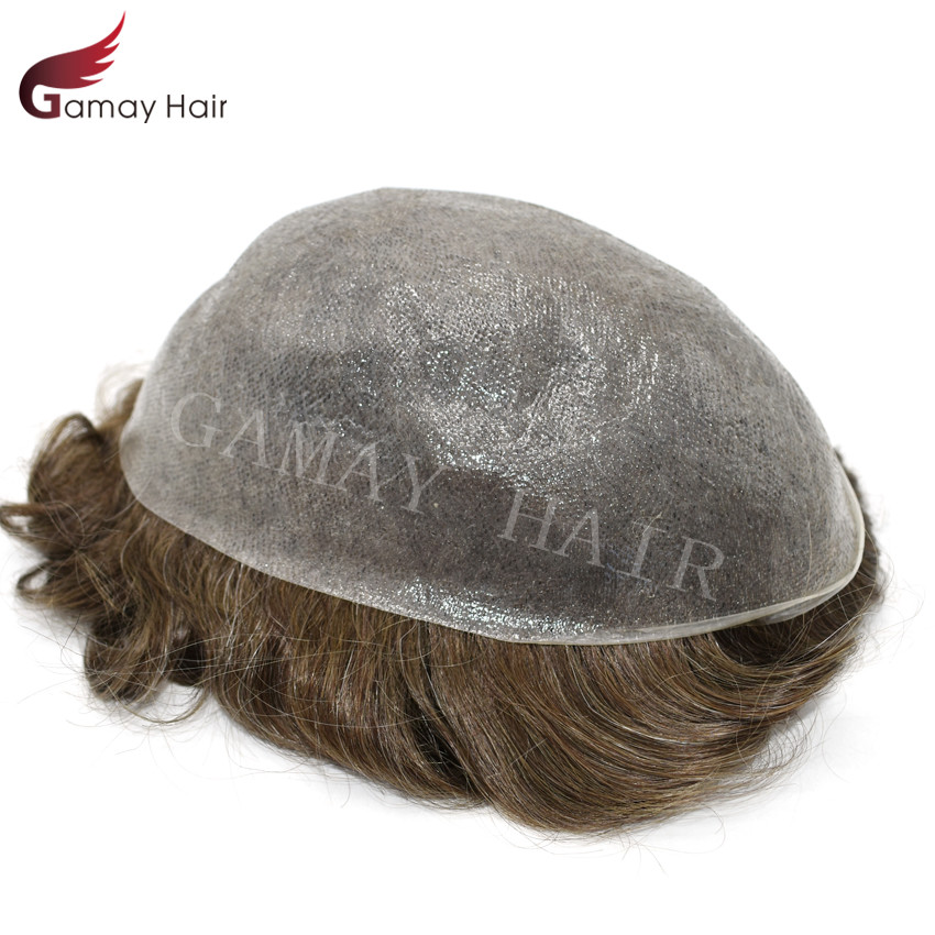 Ultra Thin Skin Mens Toupee Hairpieces Poly PU Human Hair Replacement System Wig