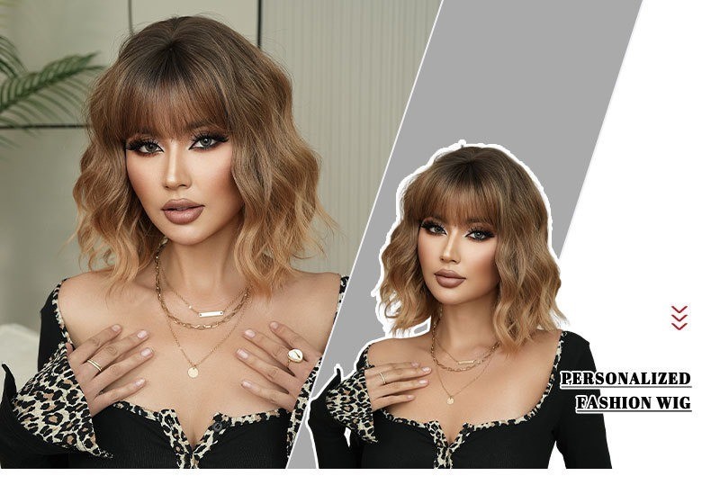 Orange gold wool curly wig full head covering hairstyle with wavy short curly