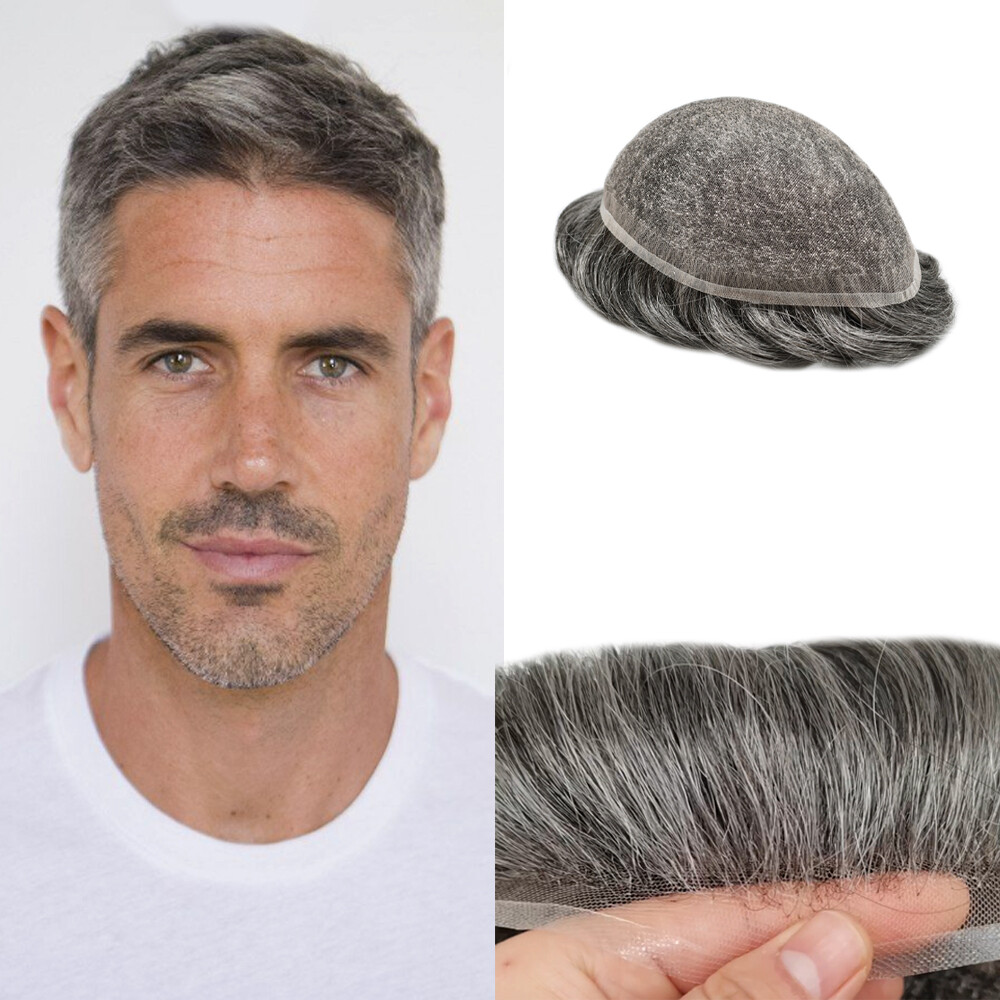 Mens Toupee Hairpiece Full French LACE Basement Wig Human Hair Replacemen System