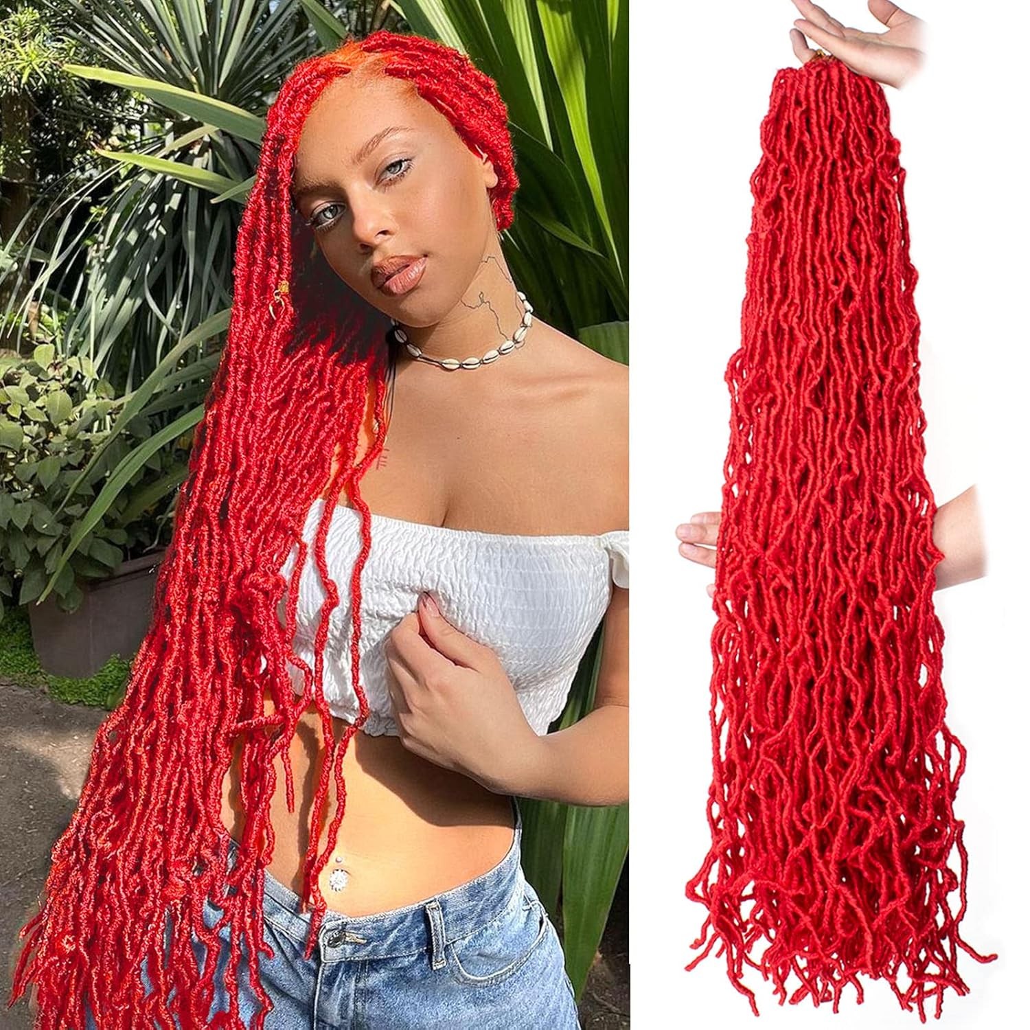 Leeven Red 36 Inch Soft Locs Crochet Braids Hair 3 Pakcs Distressed Faux Locs Lo