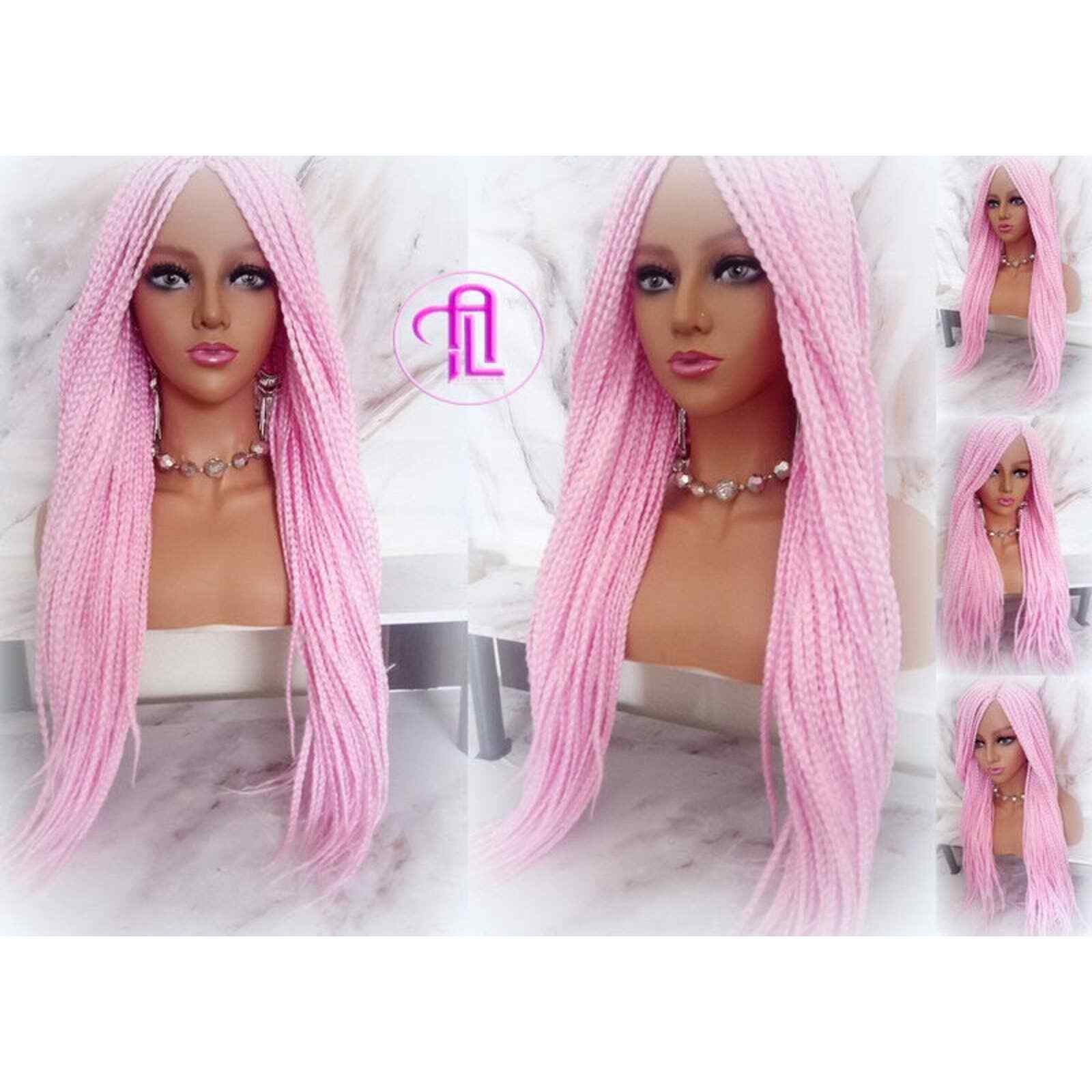Light Pink Mermaid Princess Wig Box Braids Pastel Lace Part Wig stage hair