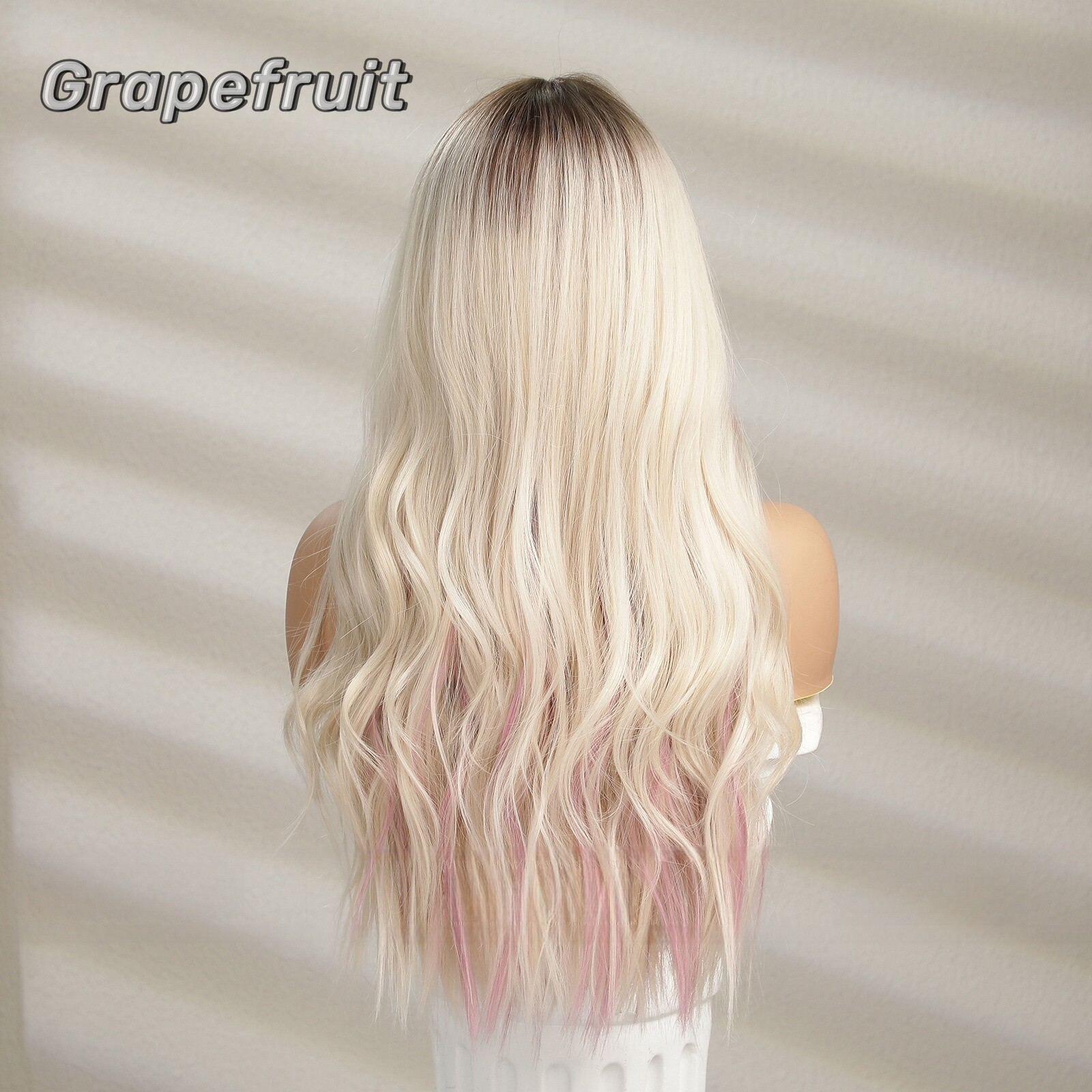 Wig for women Gradient gold highlights pink synthetic fiber breathable wig