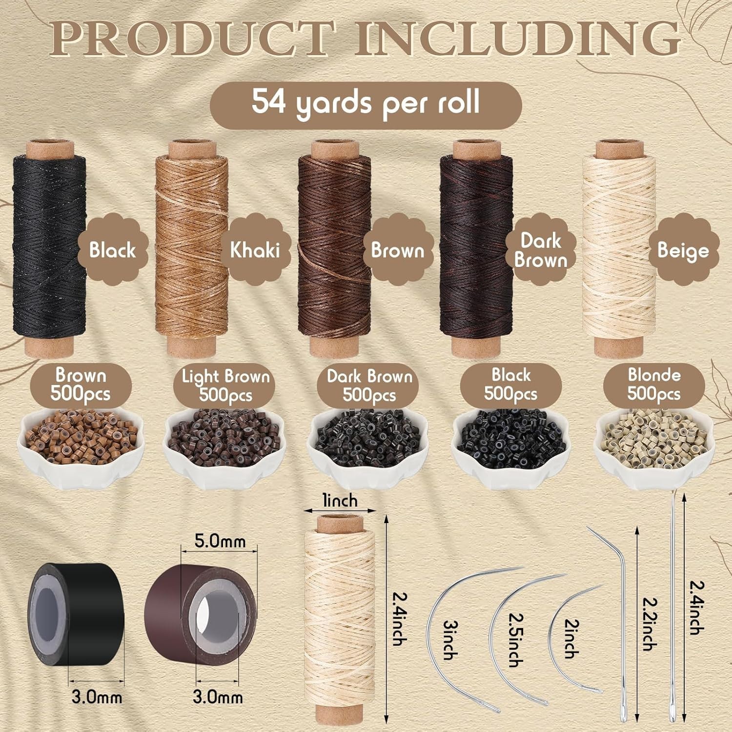 Versatile Hair Extensions Kit with 2500 Beads, Thread Rolls and Needles Included