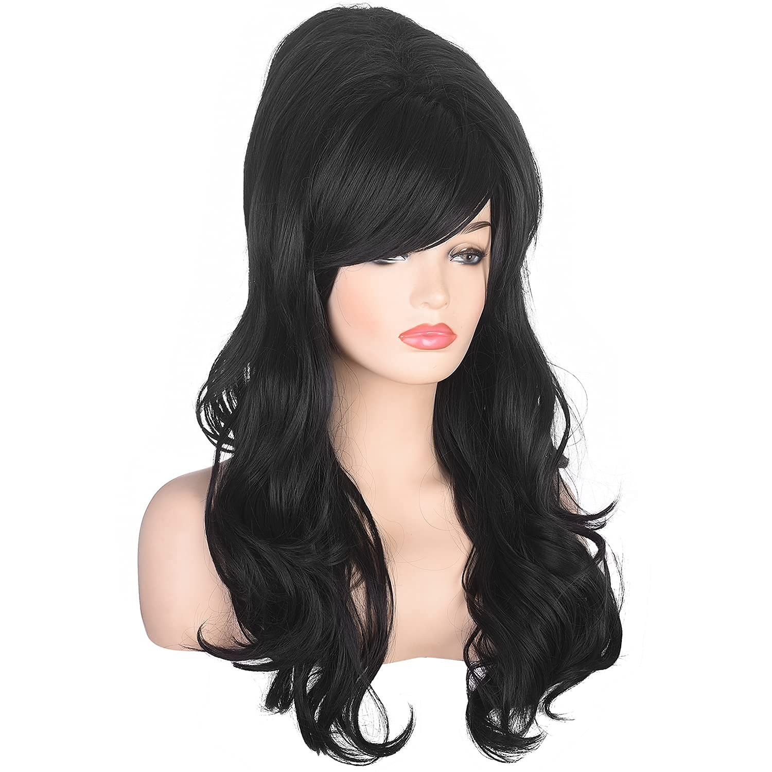 Retro 90s Black Beehive Wig – Curly Synthetic Hair for Ultimate Costume Glam