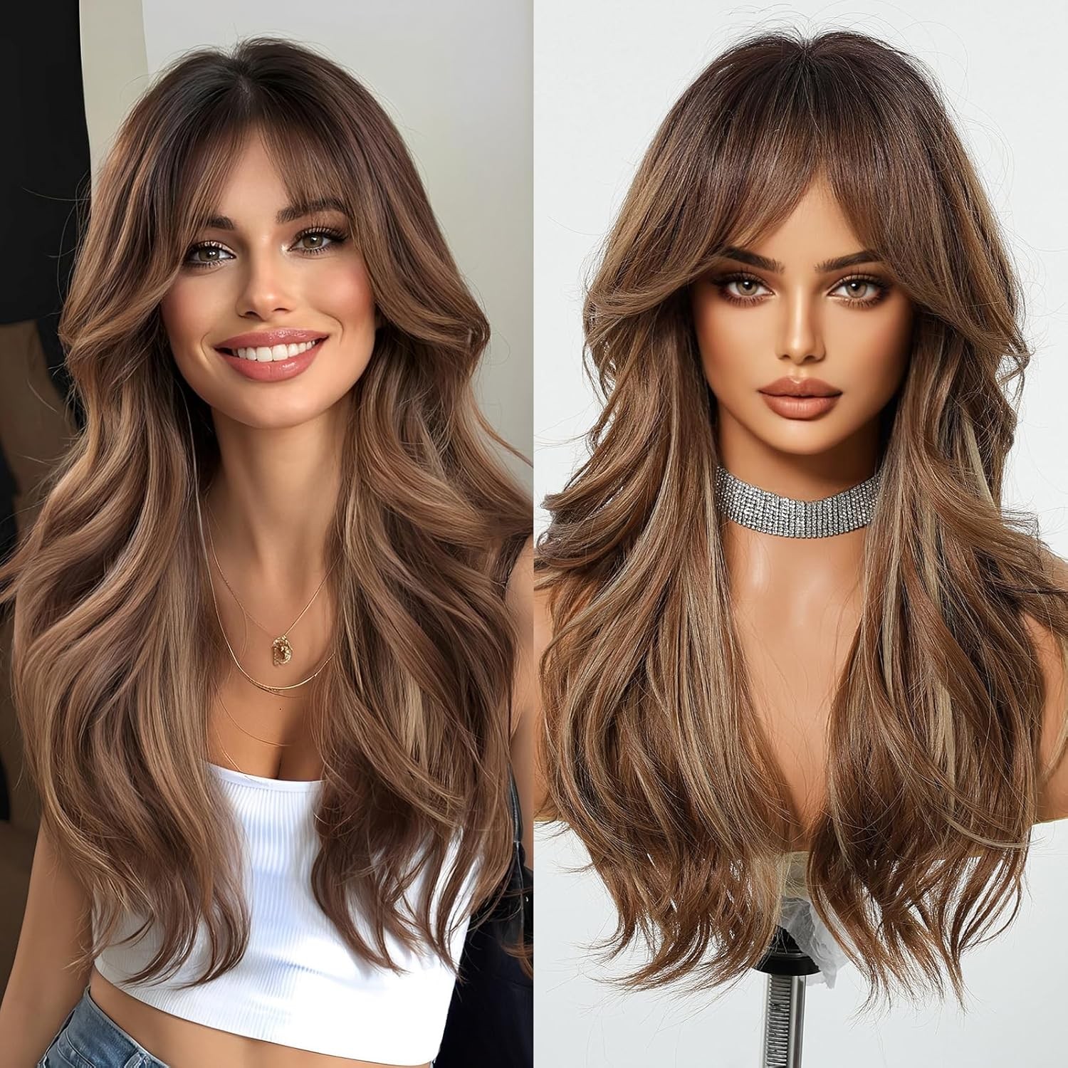 Long Brown Wigs for Women 24 Inch Long Wavy Wigs for Daily Party Use