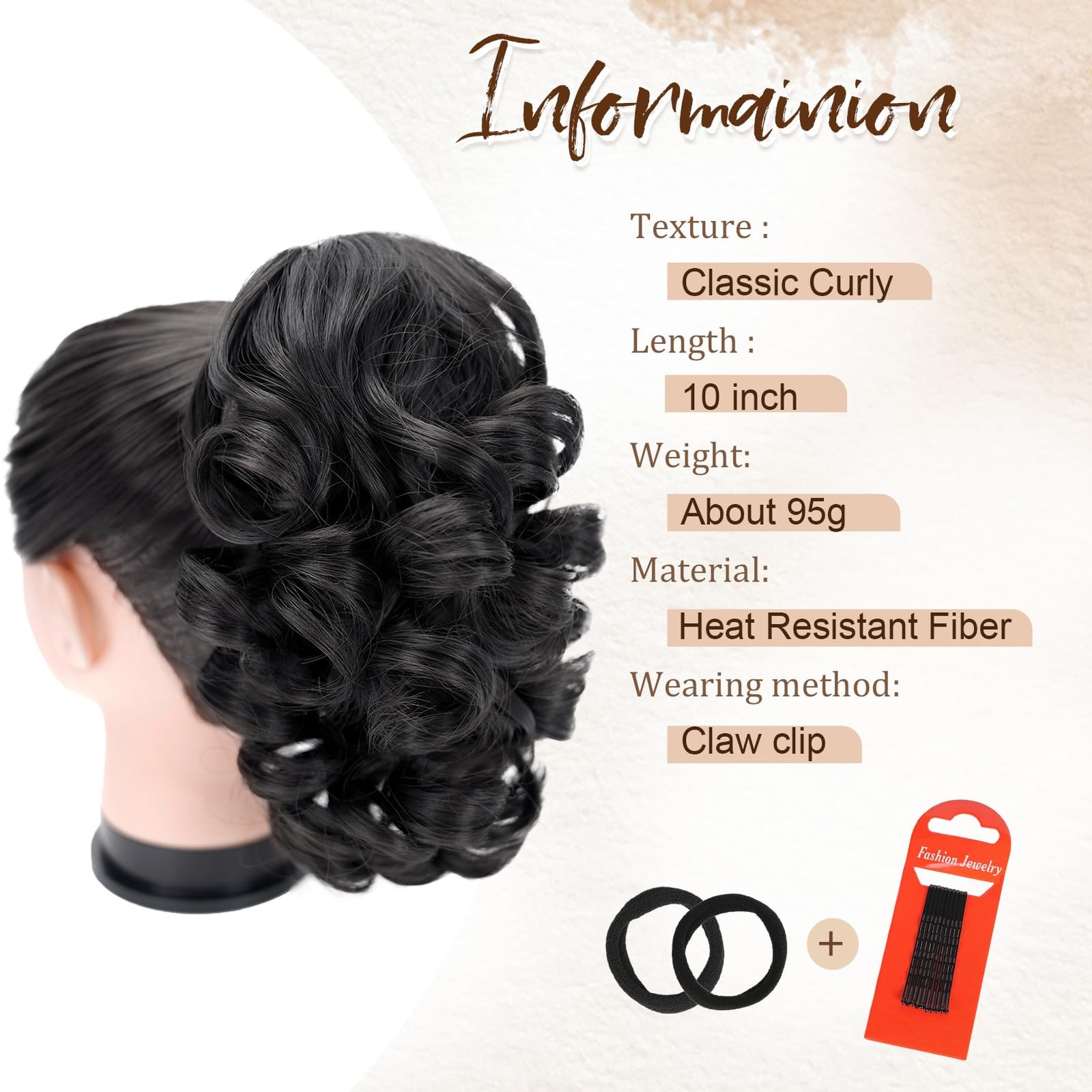 Foaoit Ponytail Extension, 10″ Short Curly Wavy Claw Clip Pony 10 Inch, Black