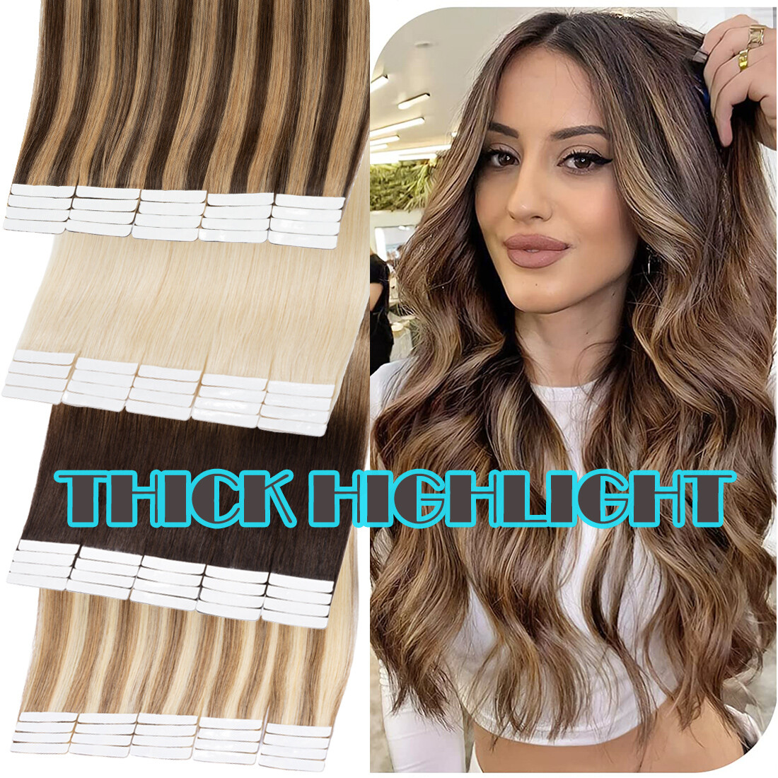 Tape In Extensions 100% Human Hair Russian Remy Skin Weft Thick-BLOND Full Head