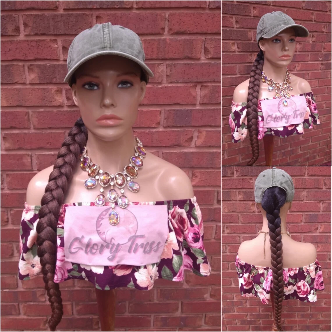 Handmade Ponytail Hat Wig | 32″ Ombre Auburn Long Whip Braided Yaki Texture