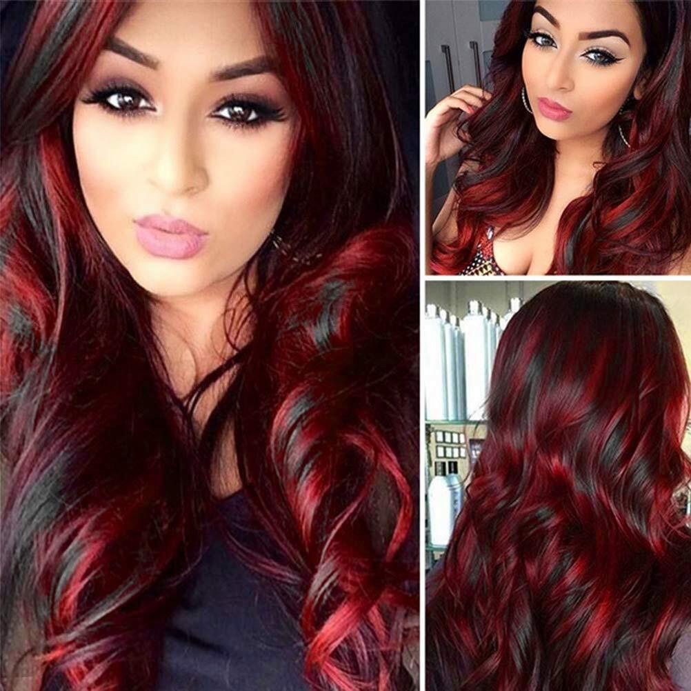 Black Red Wig for Women Long Wavy Wig Highlights Layered Silky Middle Part 2…