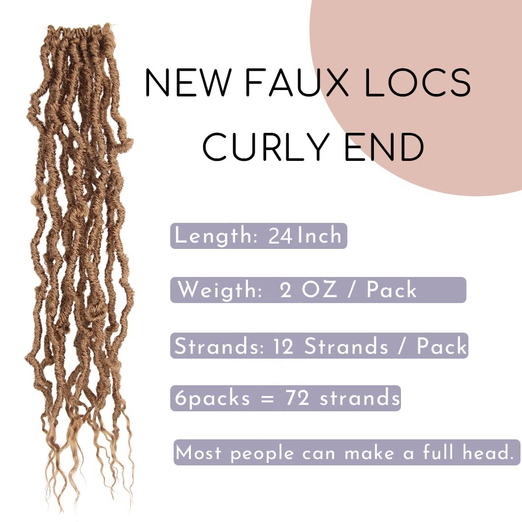 BOHOBABE Faux Locs Crochet Hair 24 Inch, Boho Soft with Curly Ends Pre-looped