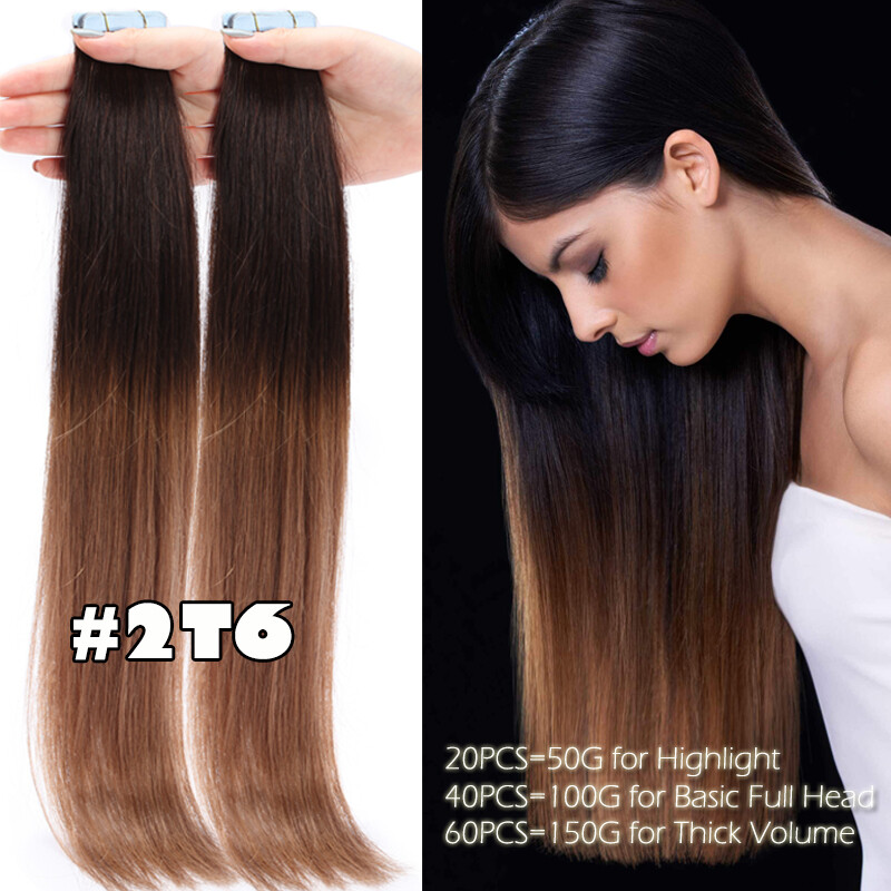Russian Tape In Skin Weft 100% Remy Human Hair Extensions Full Head 200G THICK U