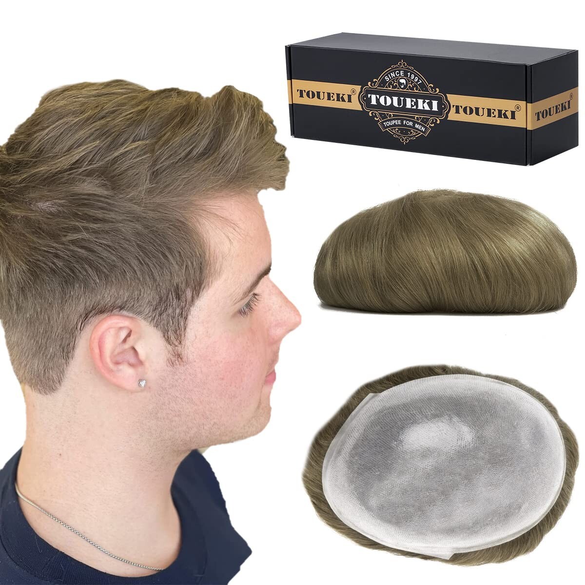 Toupee for Men, 8×10 Inch 0.06mm Thin PU Skin Mens Toupee Human Hair