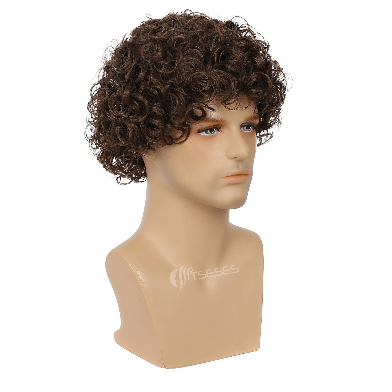 Tseses Brown Curly Short Afro Wig for Male Guy One Size Fits Most,