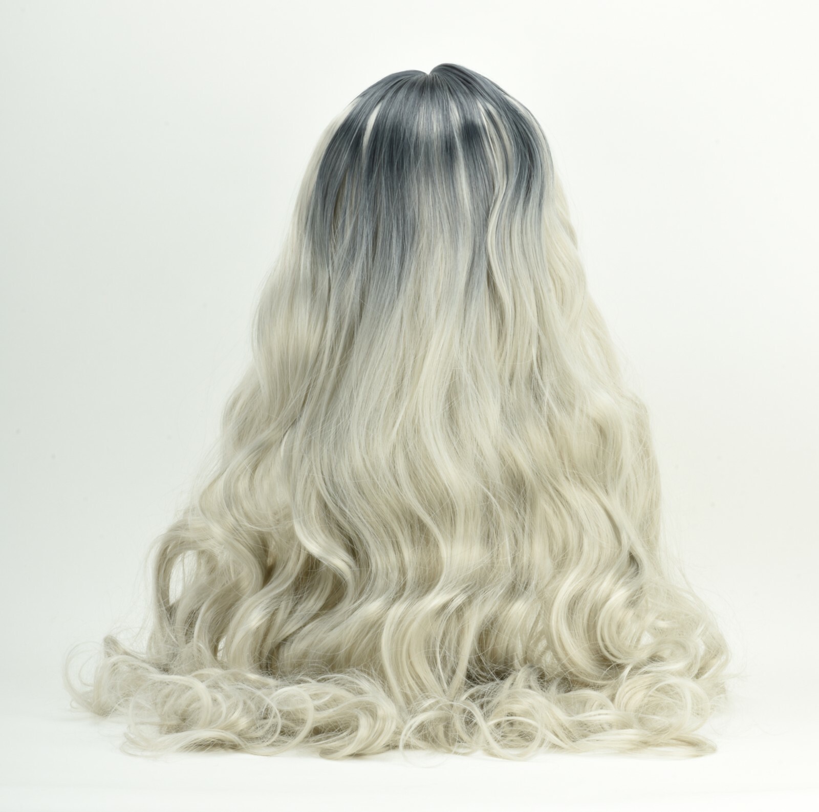 Women Lady Ash Gray Silver White Ombre Long Wavy Curly Blonde Wig Synthetic Hair