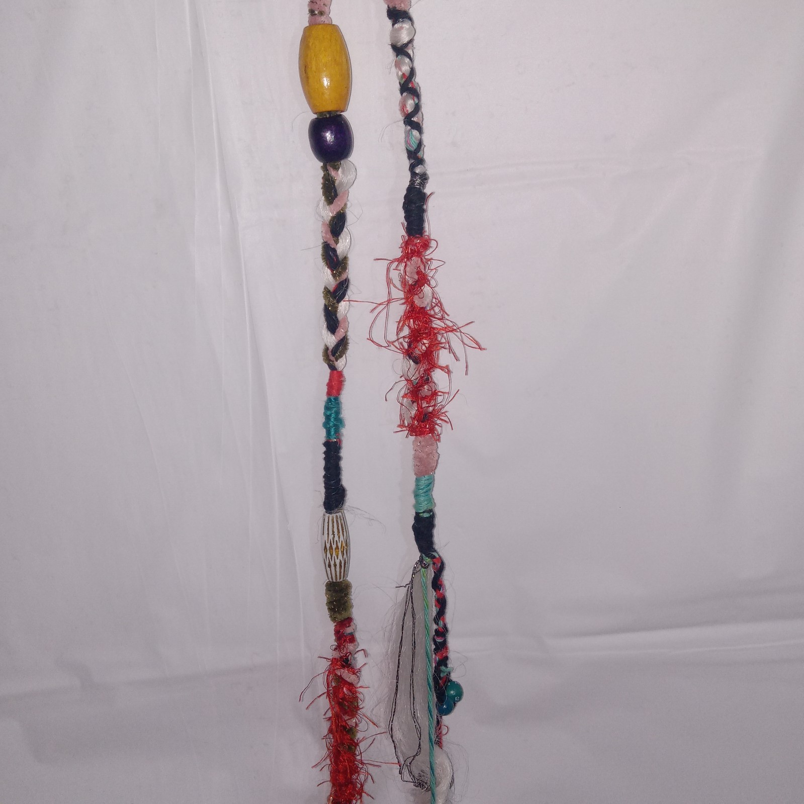62″ double-ended Dread white loc Hair Wraps Beads Boho feather extension Ombre