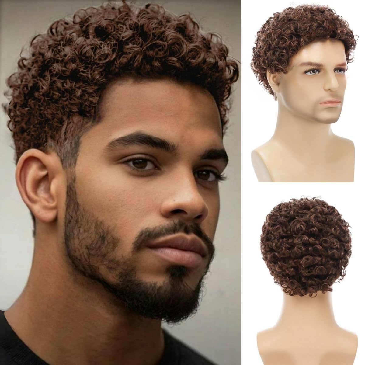 Men’s 4in Short Black Curly Wig Full Cosplay Party Synthetic Heat Resistant