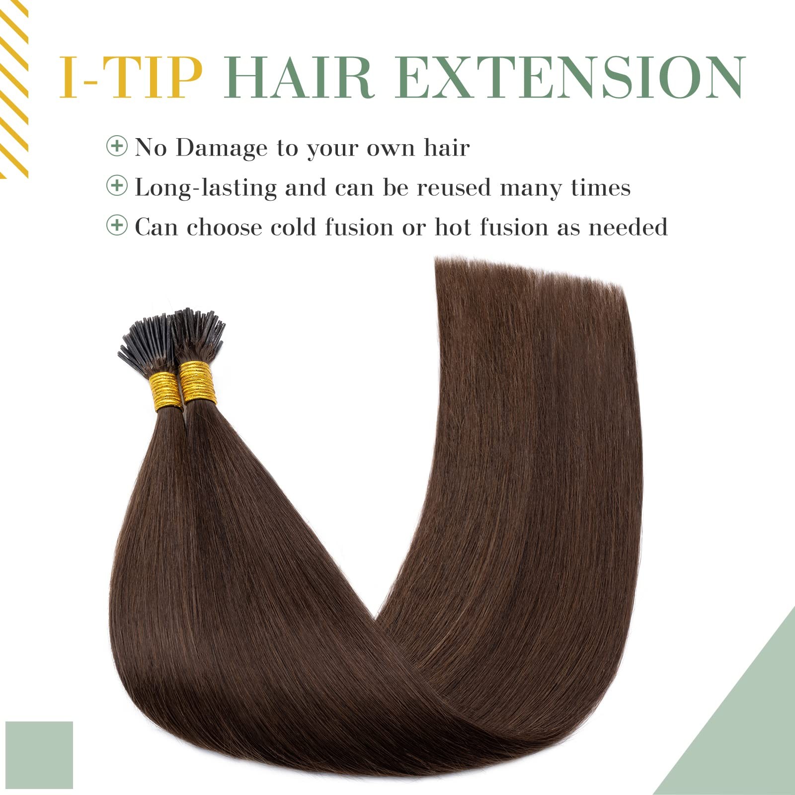 My-Lady I Tip Hair Extensions Human Hair 100 Strands 18 Inch Medium Brown Pre
