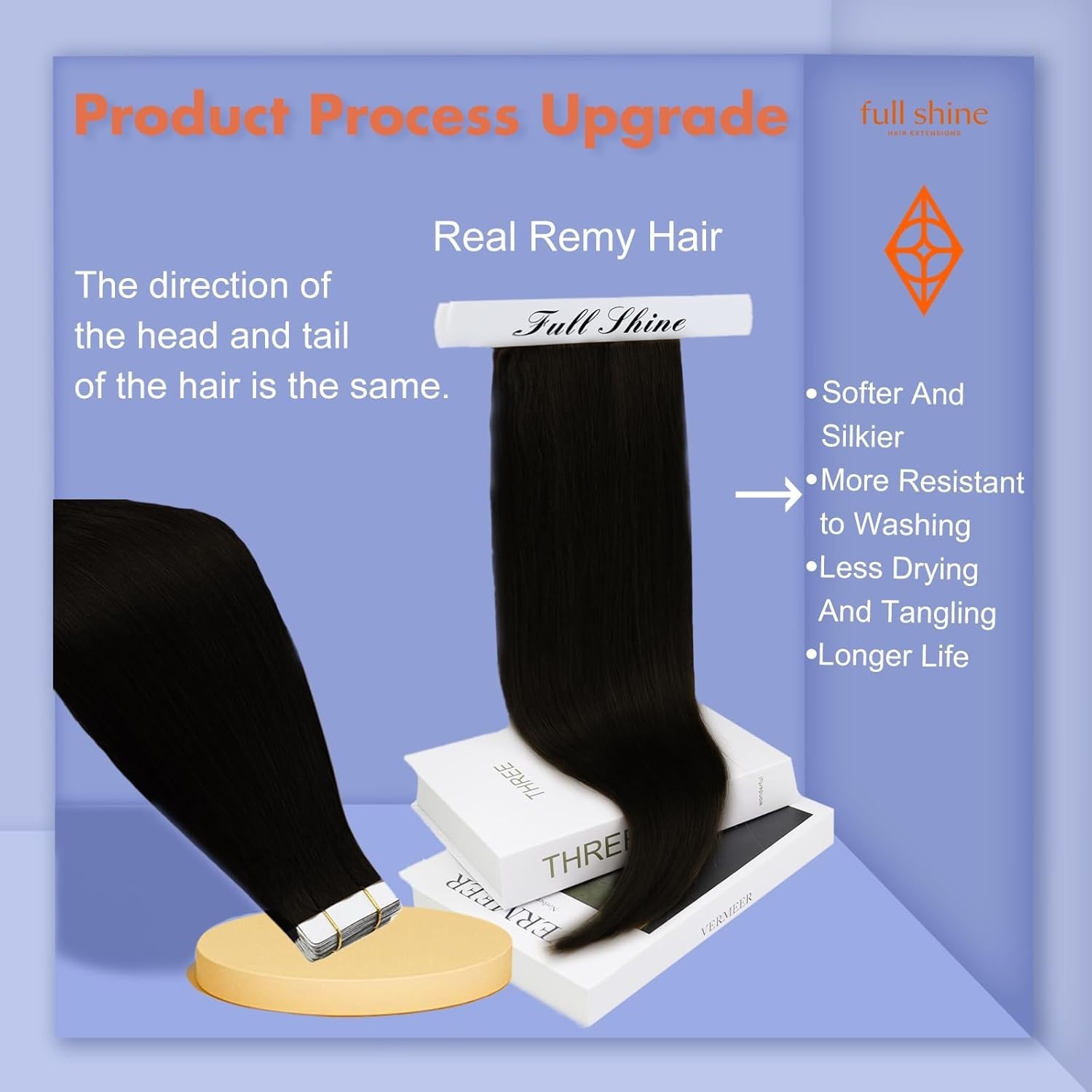 Full Shine Tape In Human Hair Extensions 20in Jet Black Remy 50g Silky Straight