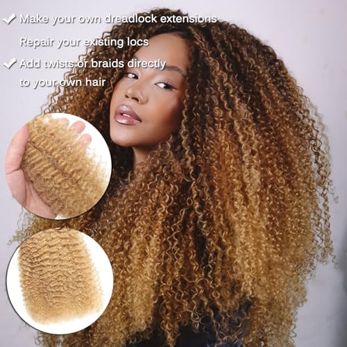 18Inch Afro Kinkys Bulk Human Hair 35g/Pack, 18 Inch (35g) Honey Blonde 27#
