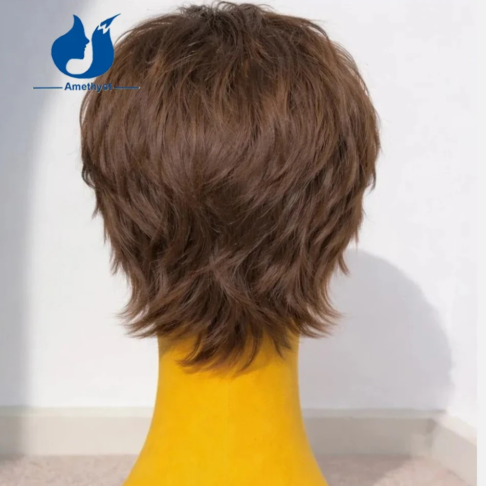 Warm Brown 13×6 Lace Front Human Hair Wig for Men Short Cut #3 Color Male Wig