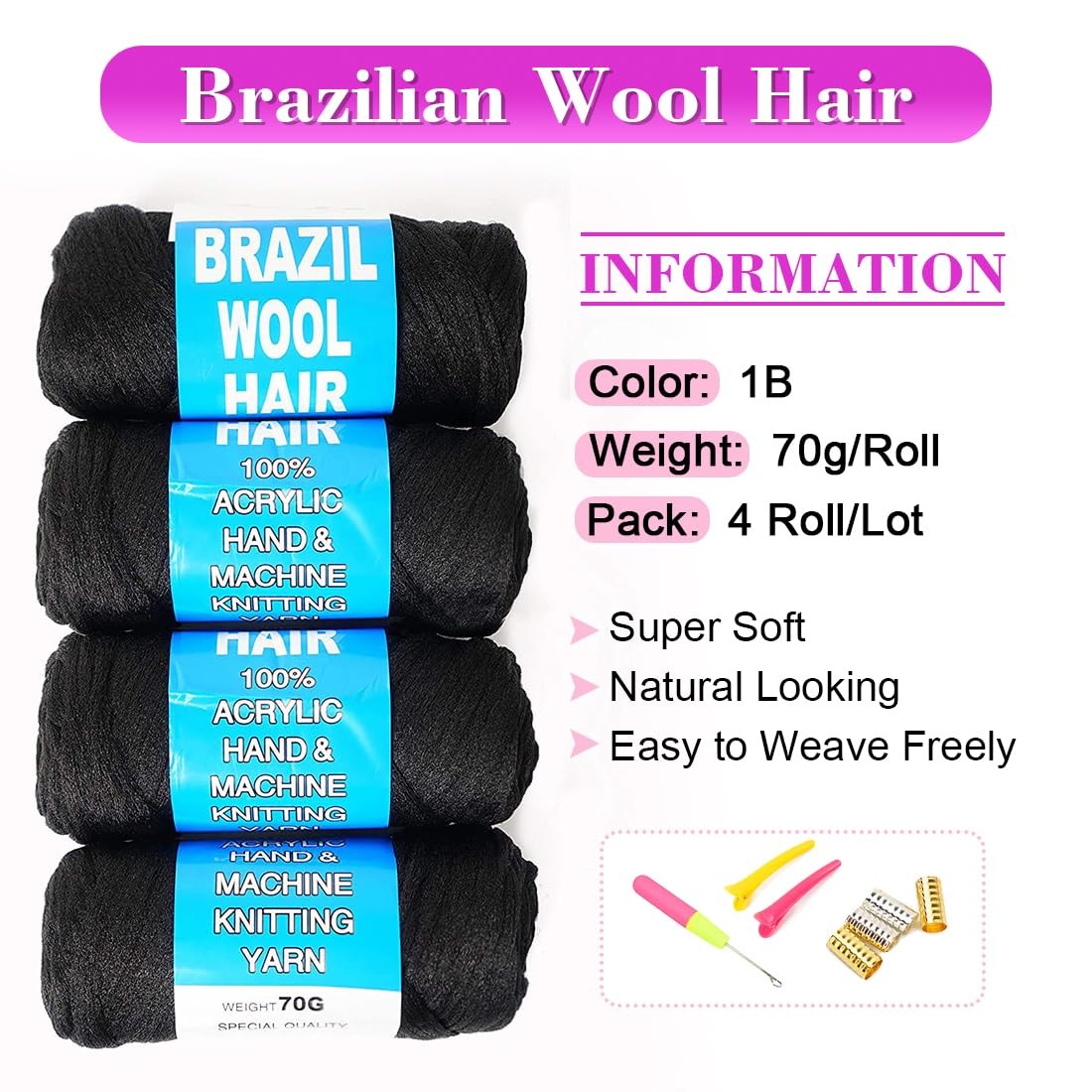 100% Brazilian Wool Hair Acrylic Yarn for African Braids/Senegalese Twist/Fau…