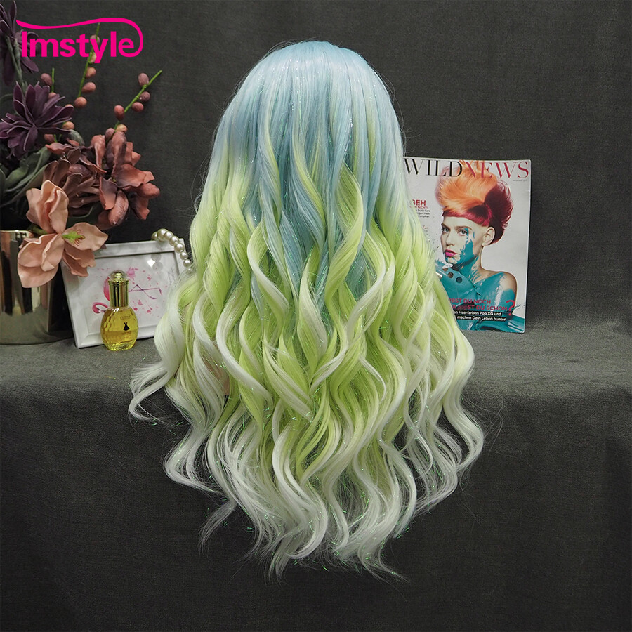 Tinsel Wig Ombre Blue Synthetic Lace Front Wigs Heat Resistant Fiber Glueless