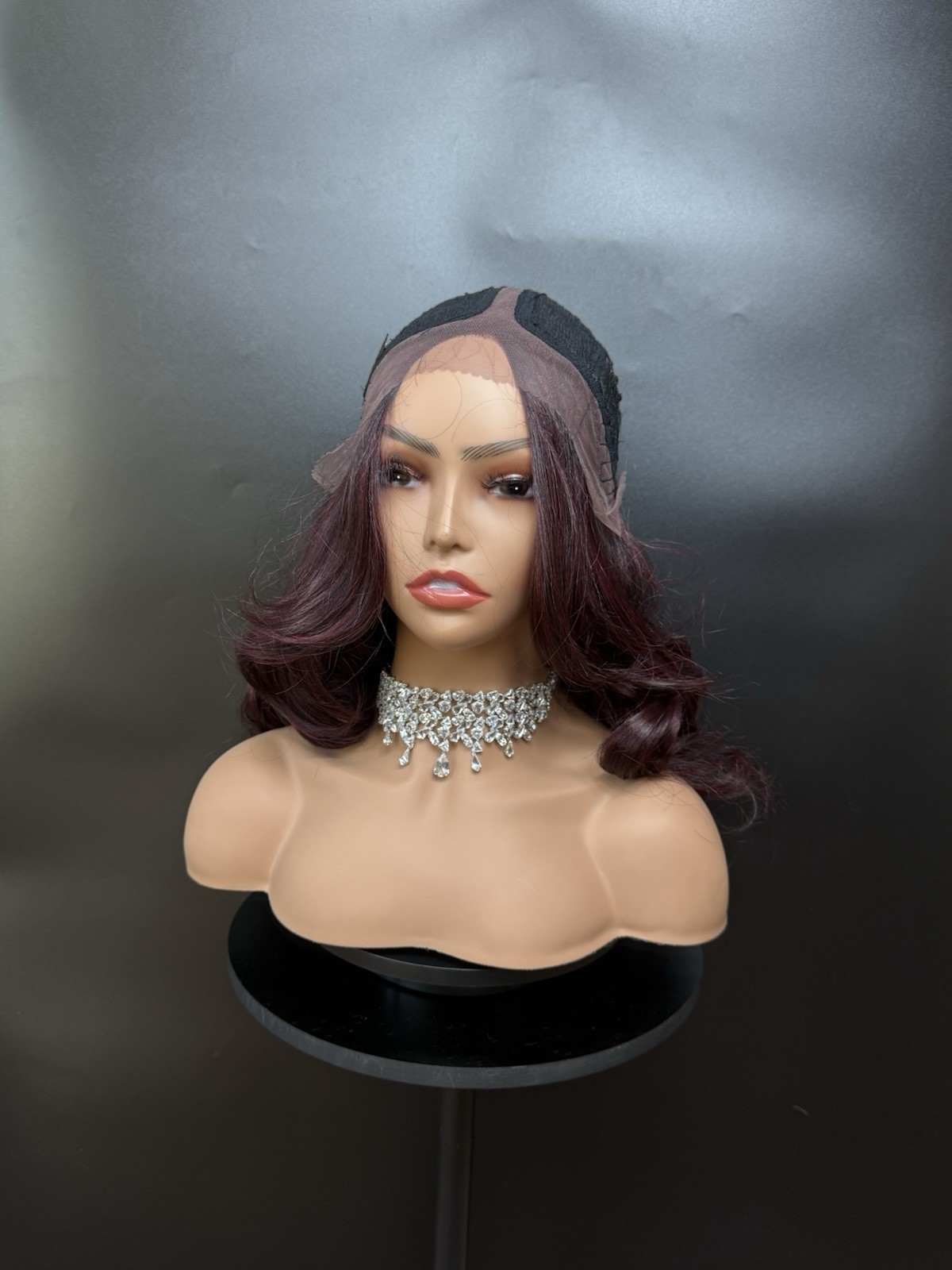Wine Red burgundy wig 24 inch long Lace Front Middle Part