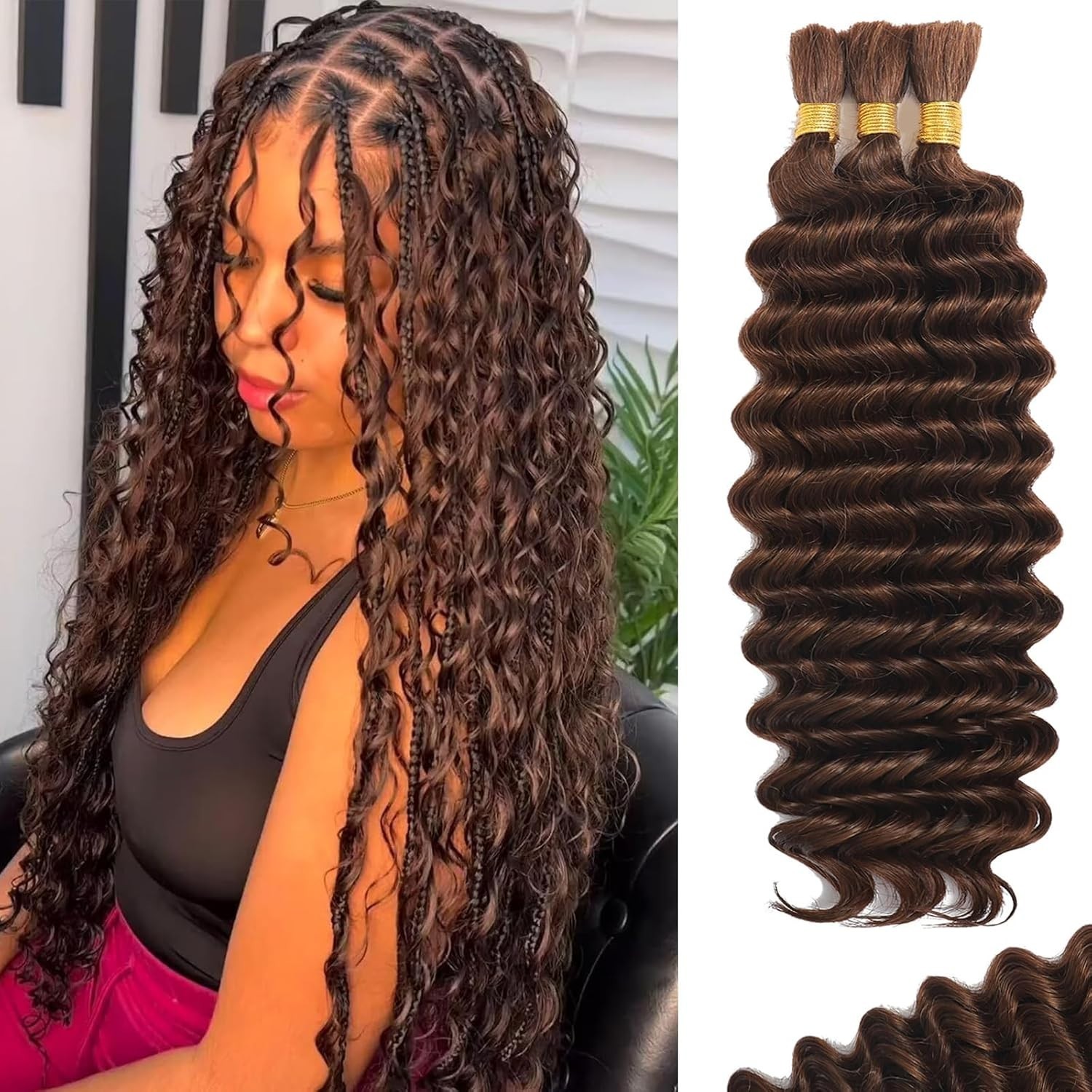 3-Pack of 18-Inch Knotless Deep Wave Hair in Chocolate Brown for Stunning Braids