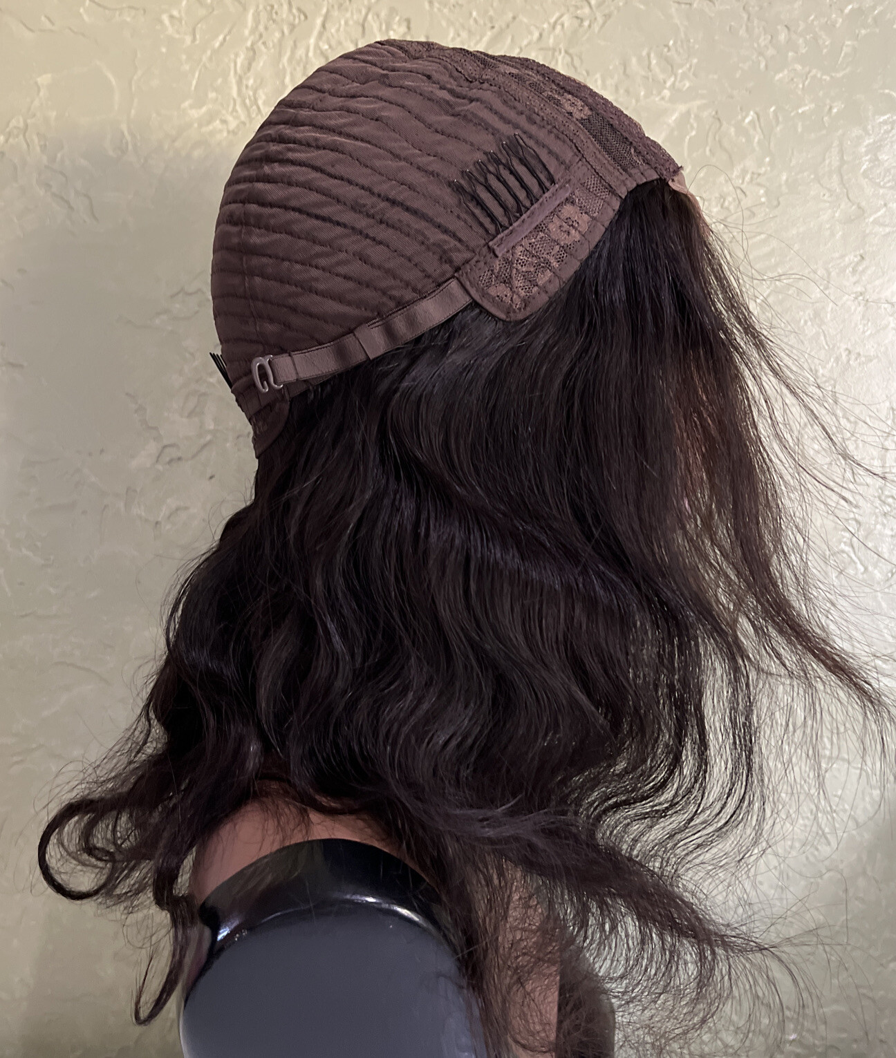4×4 Lace Front 100% Real Human Hair Wig Natural Black Wavy 18” Stretched Med