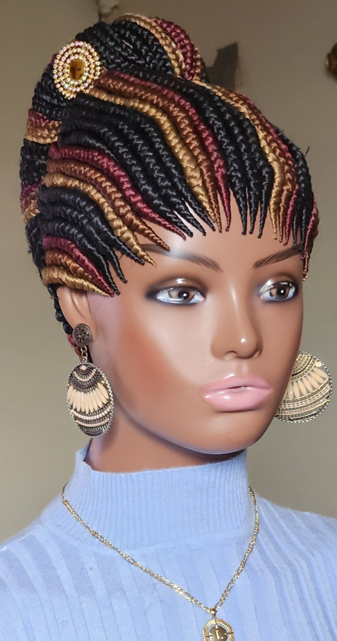 handmade braided cornrows wig pony Escargot multiple colors