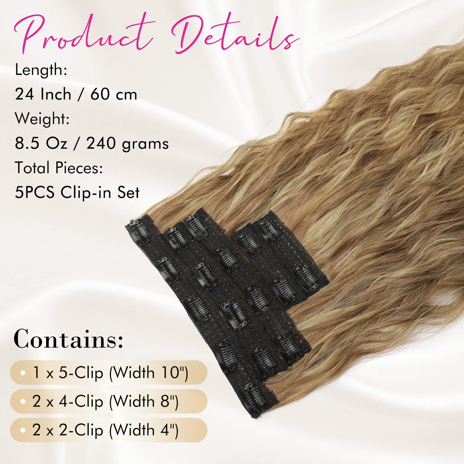Clip in Hair Extensions, 5PCS Brown Hair Extensions 24″ Thick Long Loose Wave…