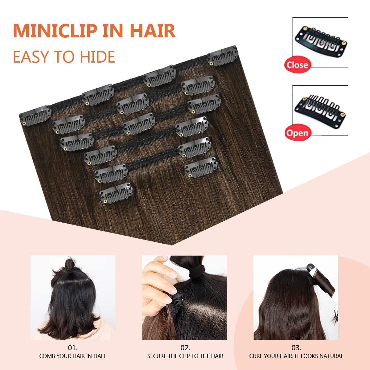 Medium Brown Clip in Hair Extensions Real Human Hair, 70g 7pcs 18inch,Soft & …
