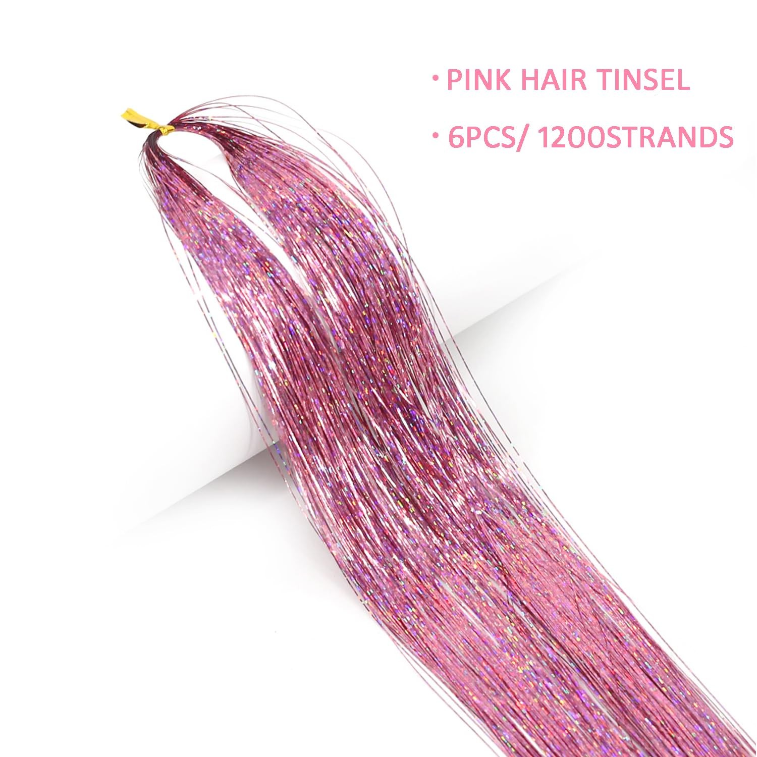 USHUIUS Hair Tinsel Kit With Tools 6Pcs 1200 Strands Pink 47 Inch,