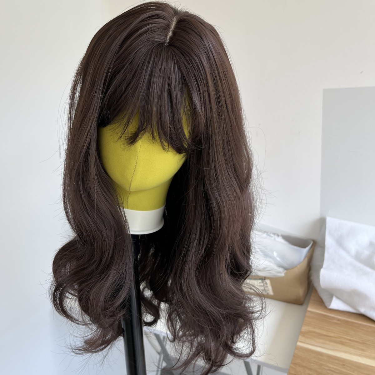 Dark brown Heat Resistant Hair Dress Up Wig With Fringe Halloween Long Wavy