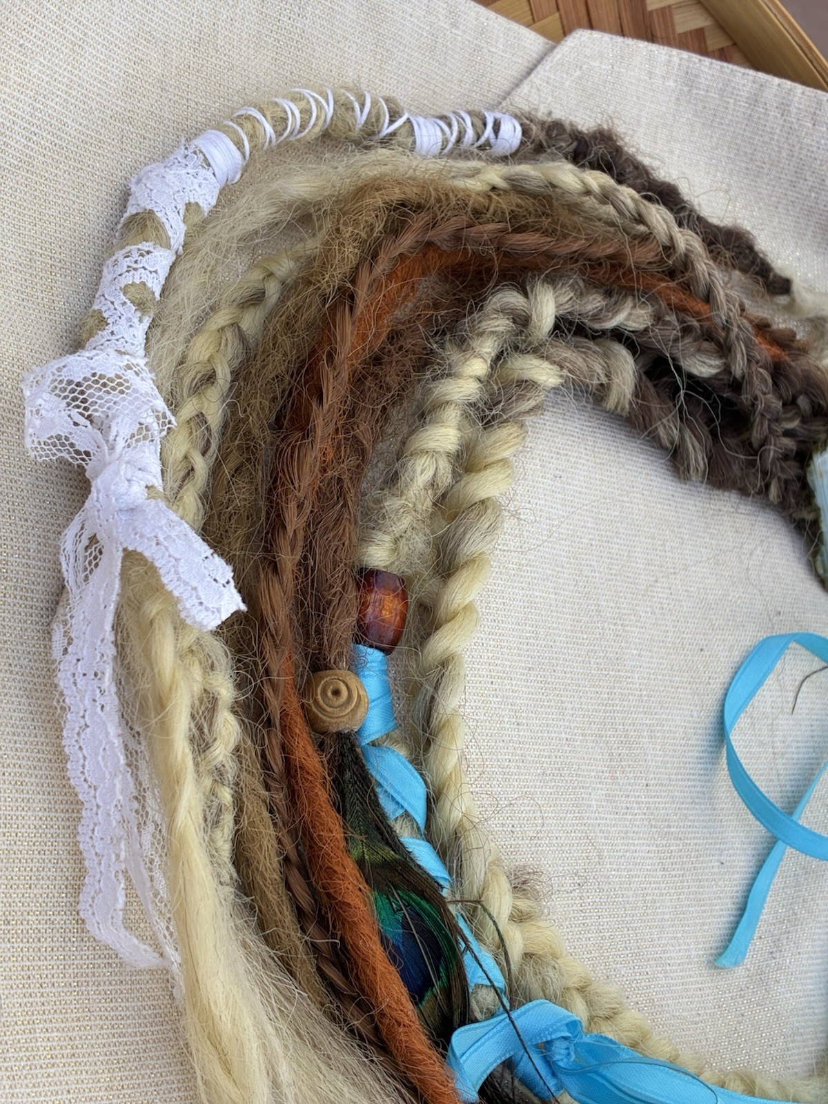 Dreadlock crochetHair Extensions 21-30in handmade feathers beads accent set