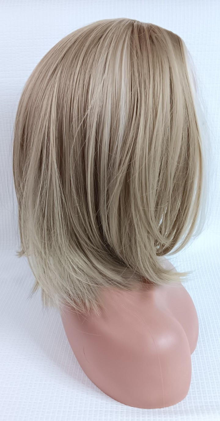 Women breathable net Cap synthetic Highlights shoulder length Straight 16″ wig
